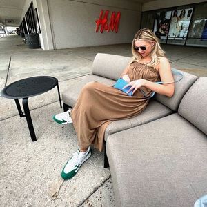 long brown dress w/ thin straps